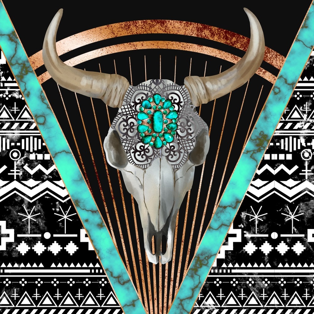Turquoise western skull 20 oz tumbler
